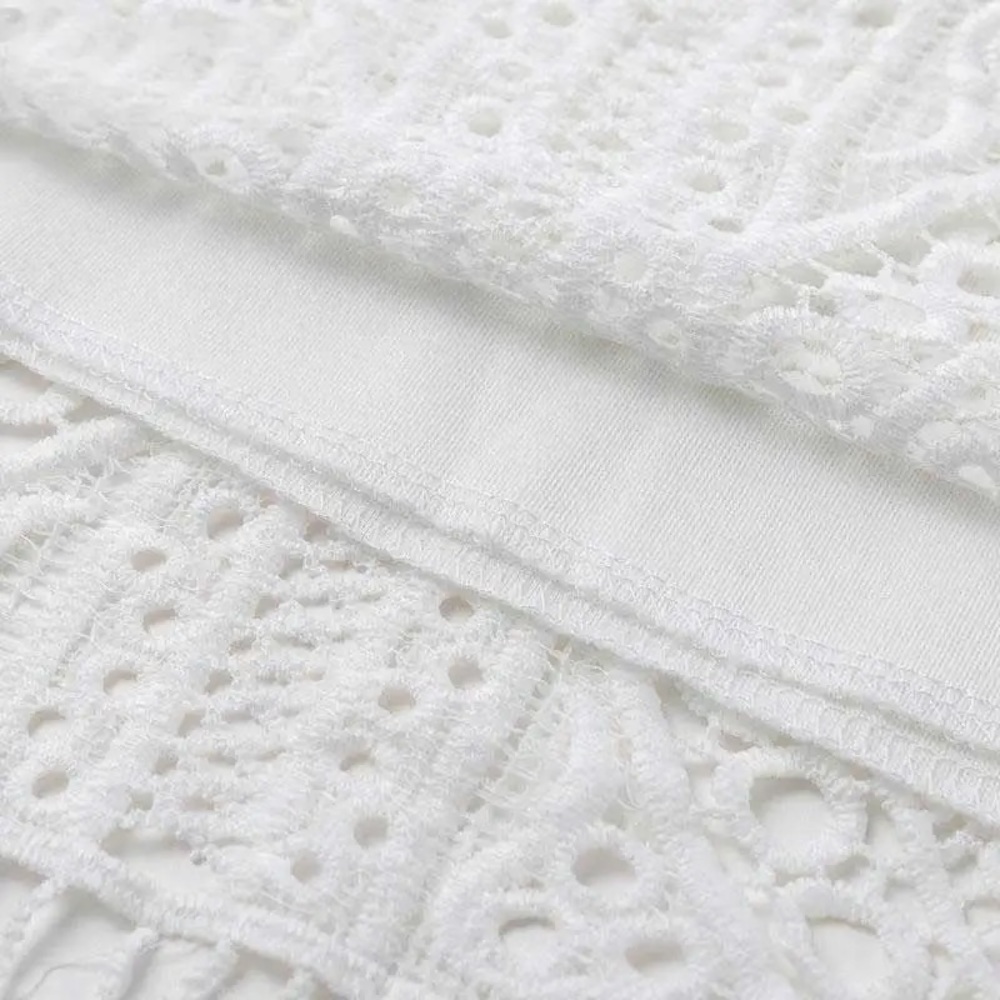 White Crochet Dress V Neck Tie Back, NWT - Picture 4 of 8